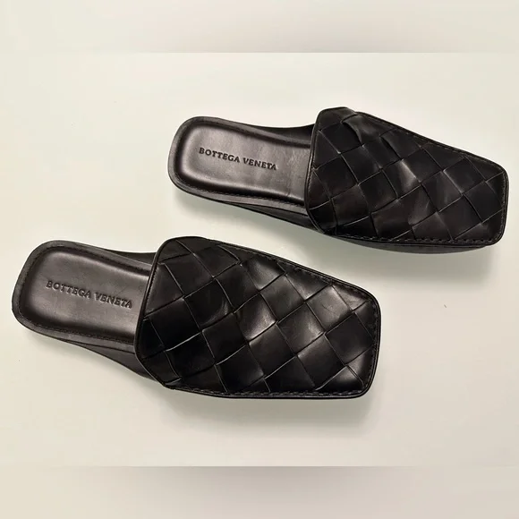 Bottega Veneta Black Intrecciato Leather Mens Slides Size 43 - Picture 3 of 9
